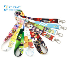 High quality cheap custom round nylon neck strap dye sublimation printing cartoon character anime lanyard with metal clip
